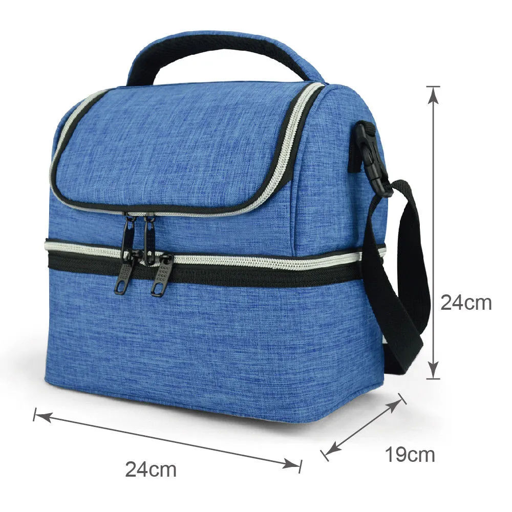 12L Dual Compartment Insulated Lunch Bag Cooler Bag - Blue