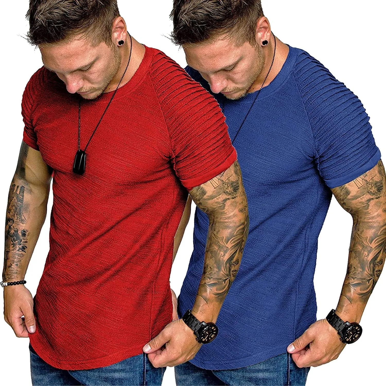 2 Packs Pleats Sleeve Muscle Gym Tee (US Only)