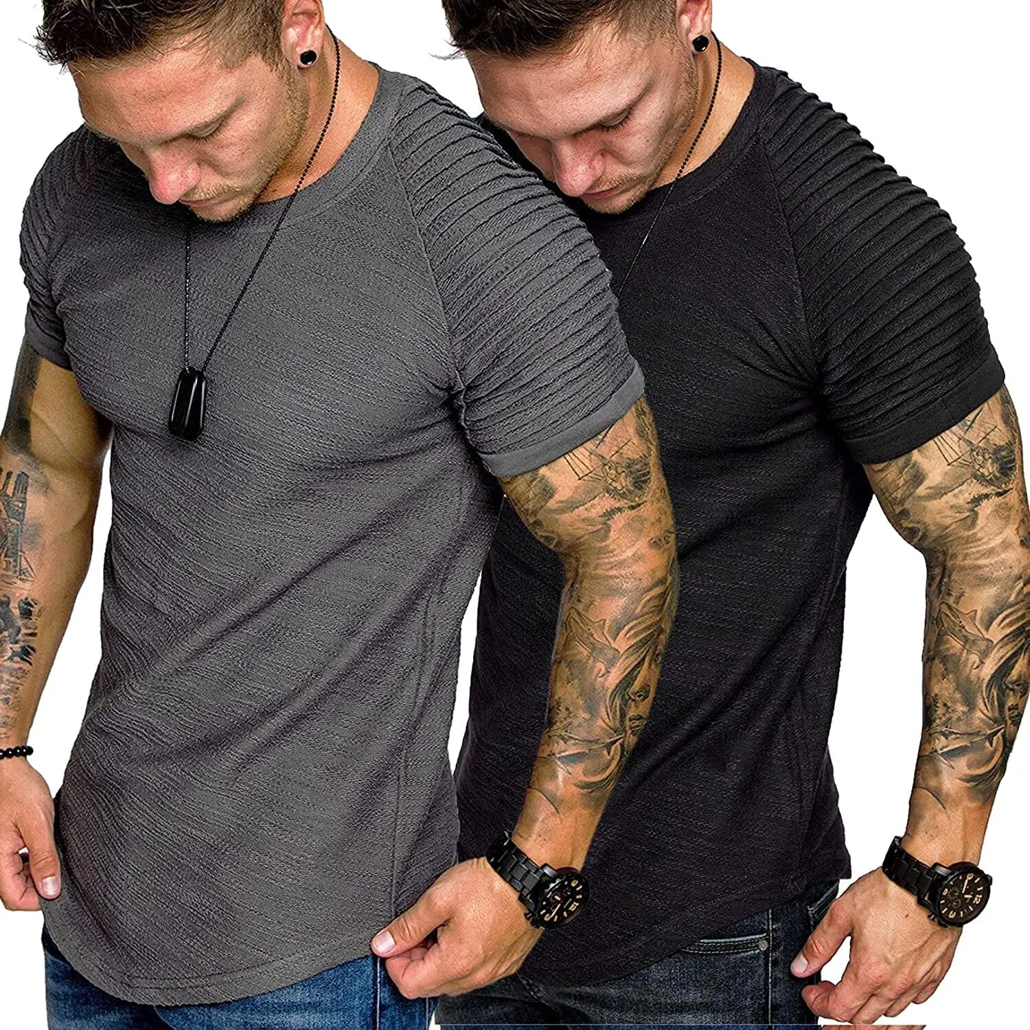 2 Packs Pleats Sleeve Muscle Gym Tee (US Only)