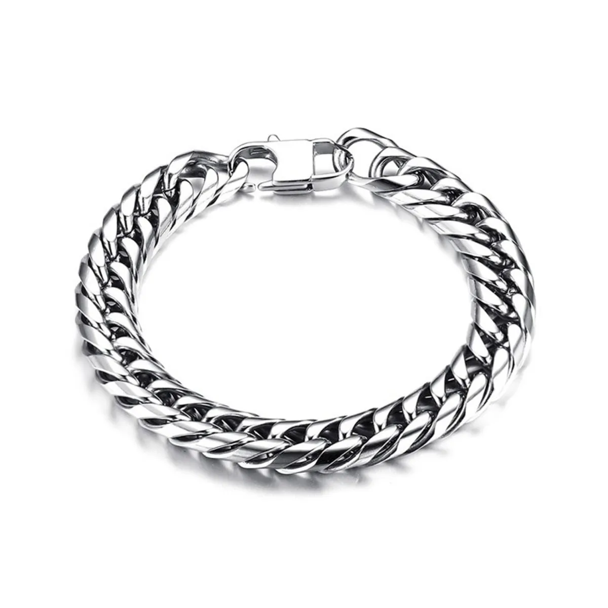 316L Stainless Steel Classic 3D Curb Rhodium Plated Bracelet For Men