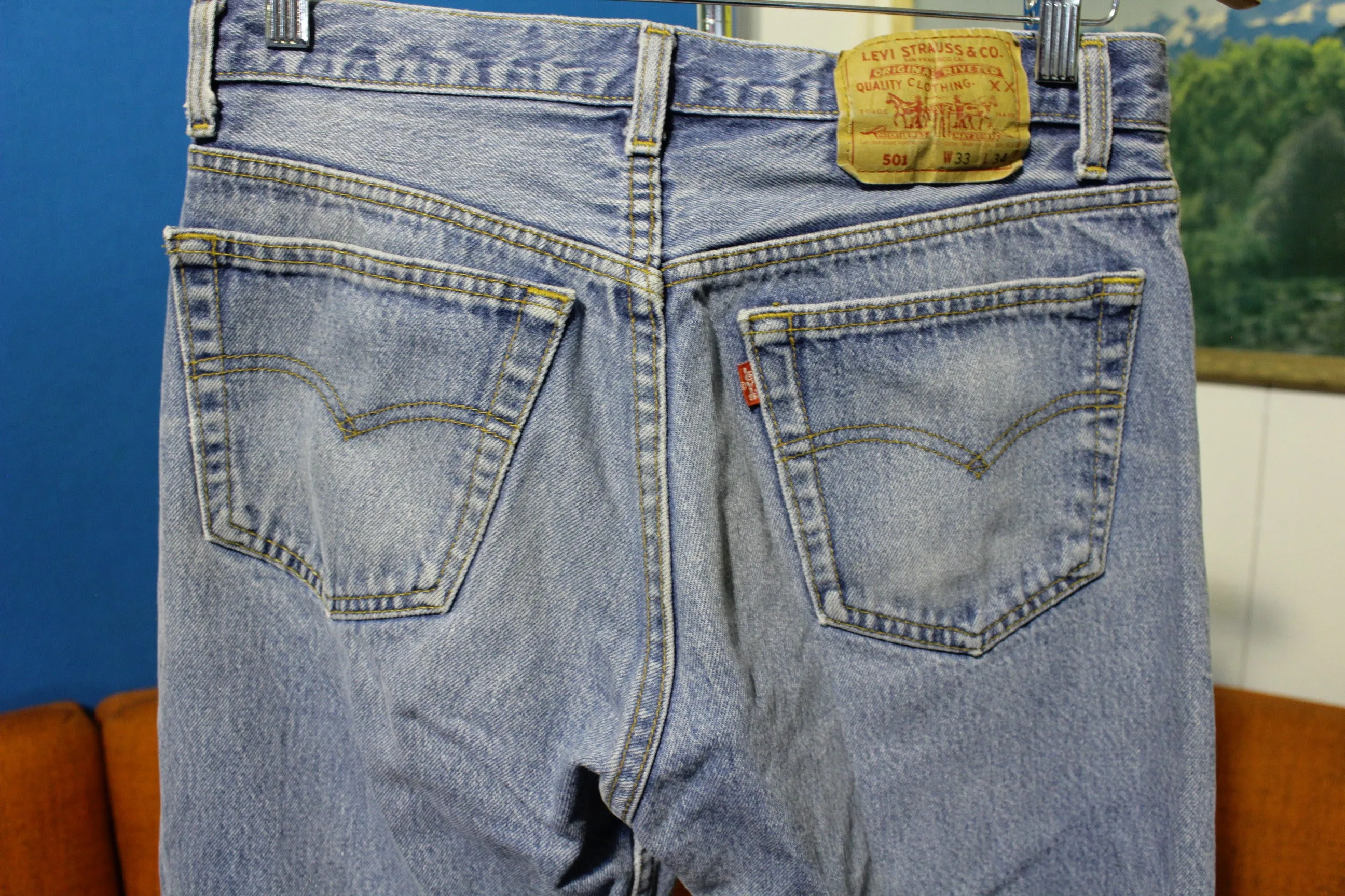 80s Levis 501 Button Fly Jeans. Vintage USA Made Faded Distressed Denim 30x30