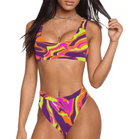 80s Mystery Gang Melt Sport Top & High-Waisted Bikini Swimsuit / Rave Set