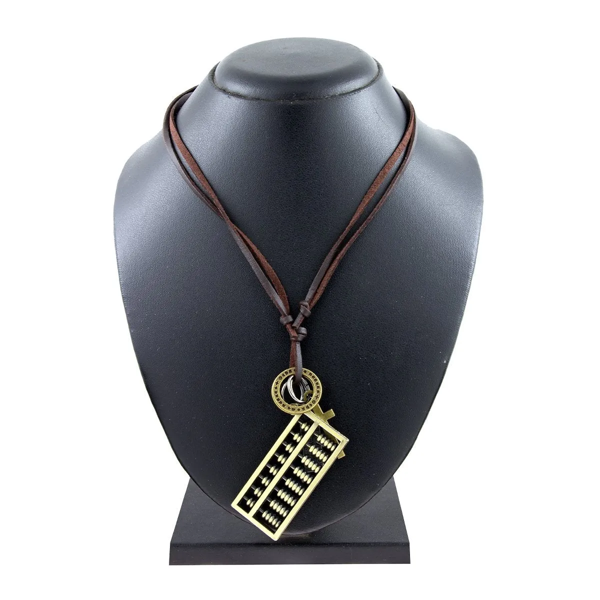 Abacus Cross Bronze Vintage Antique Dog Tag Leather Pendant Chain For