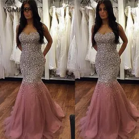 abendkleider 2021 crystal evening dresses long sweetheart neck beaded mermaid pink evening gown 2022