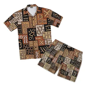 African Pattern Hawaiian Shirt And Shorts Set