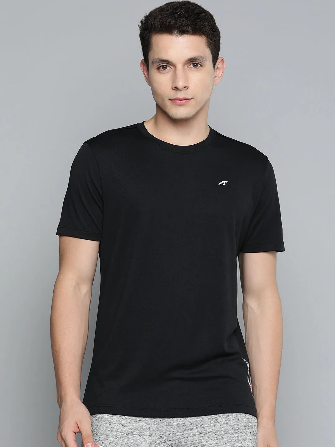 Alcis Men Black Brand Logo Printed Slim Fit T-shirt