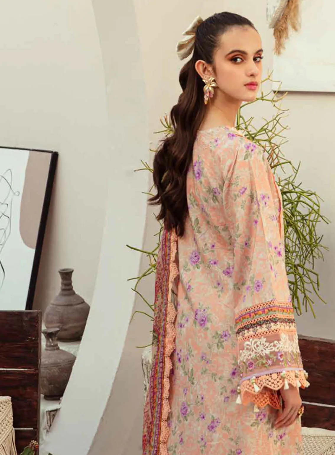 Alif Affordable By AJR Couture Embroidered Lawn 3 Piece Unstitched Suit AJR24AA AFL-07 CORAL BLUSH