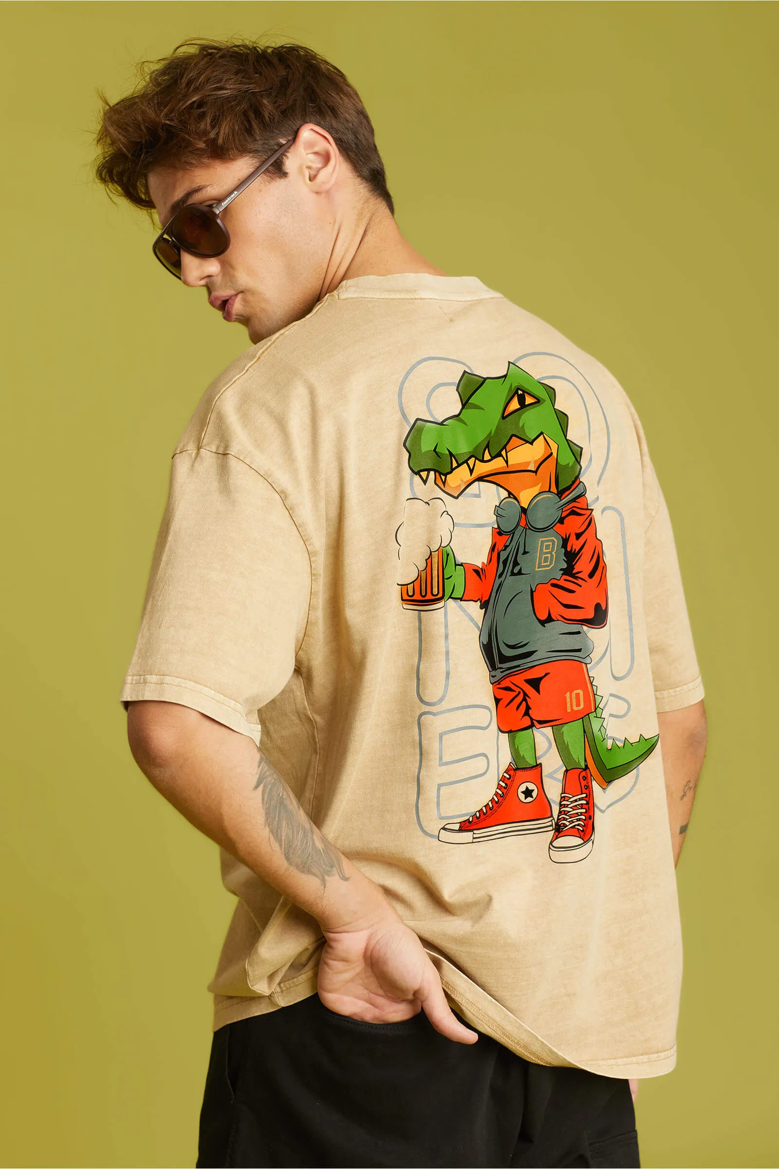 Alligator Faded Effect Oversized T-shirt