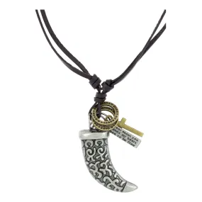 Anchor Diesel Tag Elephant Tusk Cross Bronze Leather Pendant Chain