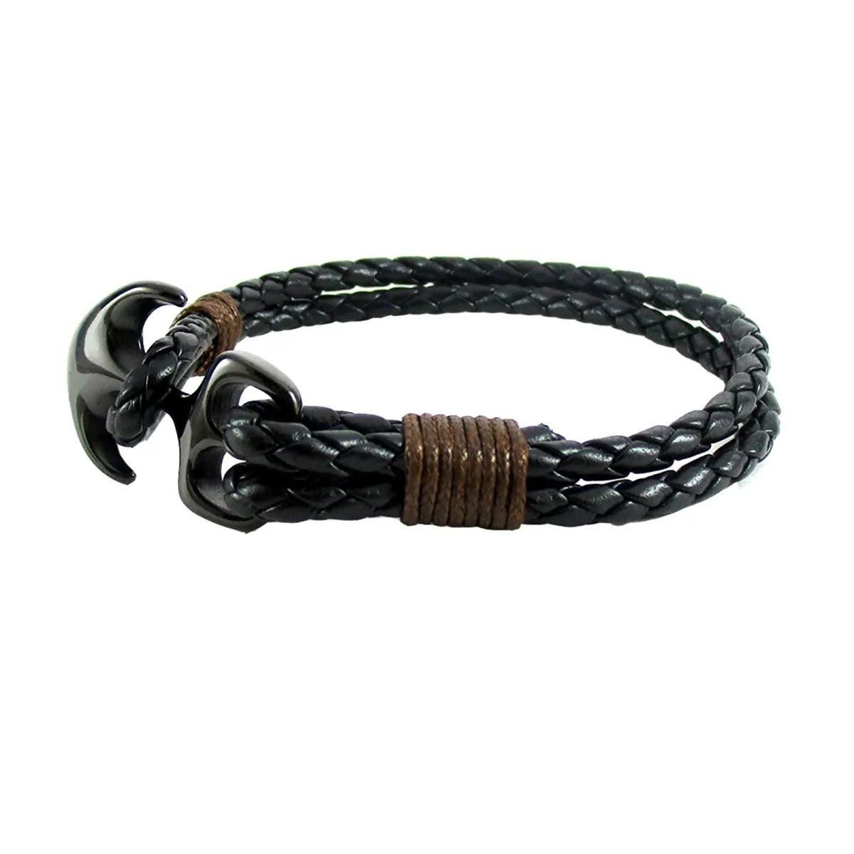 Anchor Sailor Navy Rudder Brown Leather Wrist Band Strand Bracelet