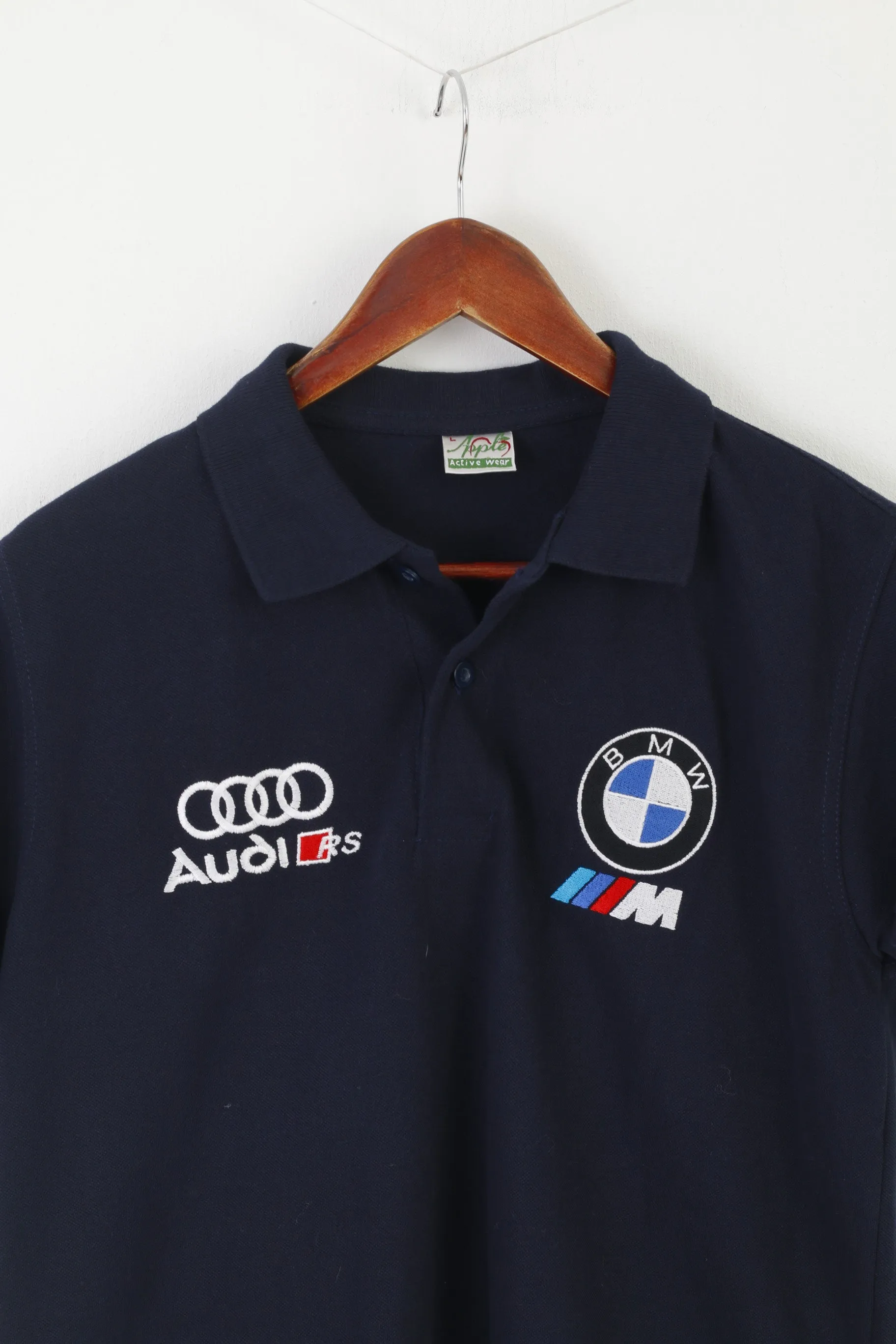 Apple Active Wear Men L Polo Shirt Blue Cotton BMW M Audi RS Car Perfomance Top