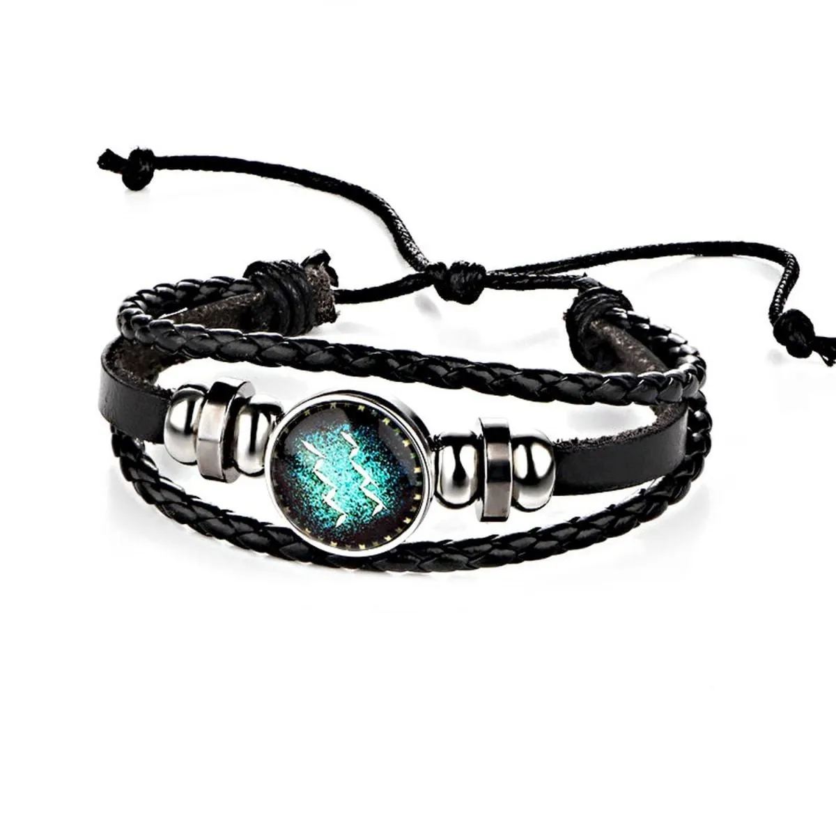 Aquarius Constellation Zodiac Leather Wrist Band Strand Bracelet