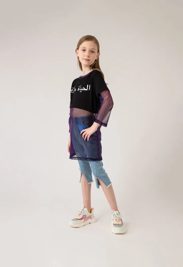 Arabic Text Print Colorblock Blouse