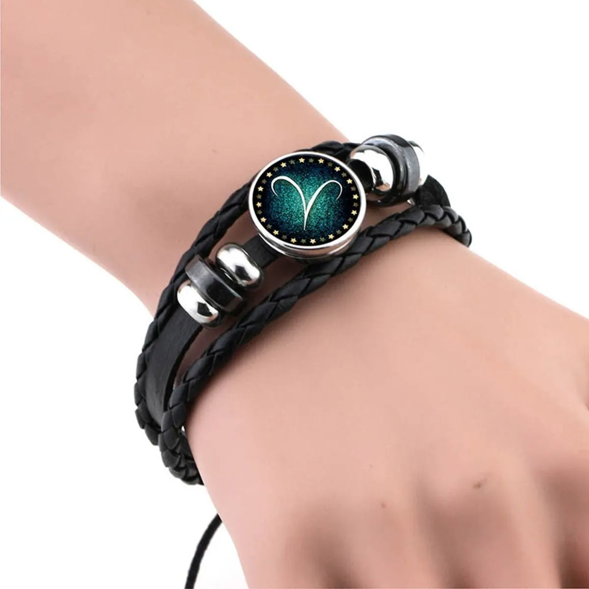 Aries Constellation Zodiac Star Sign Leather Wrist Band Bracelet