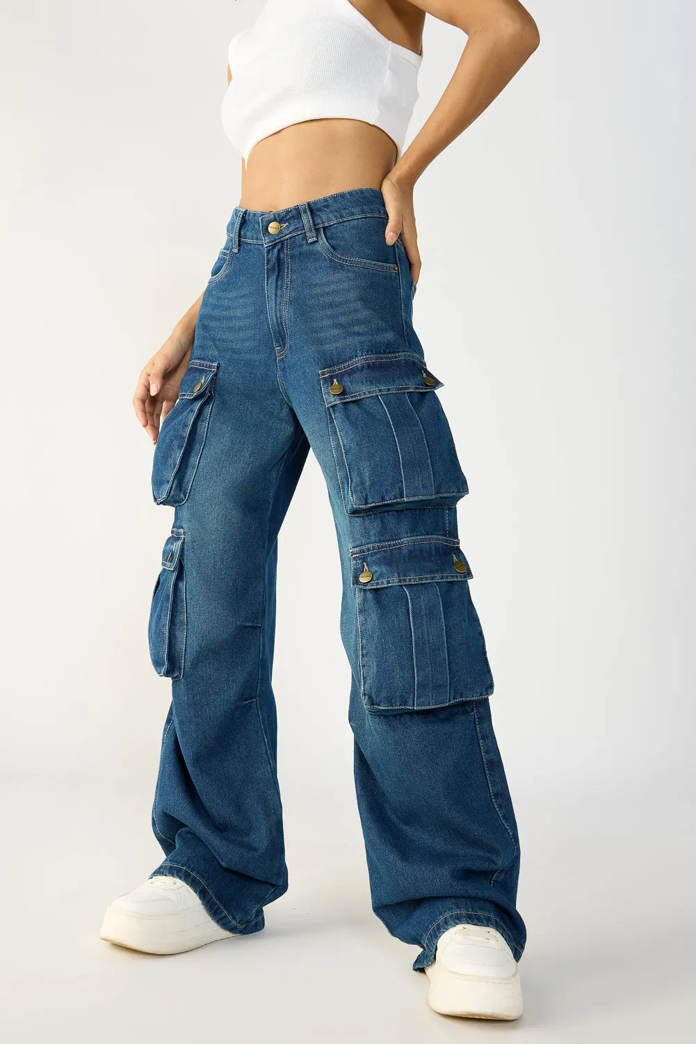 Azure Blue Cargo Jeans