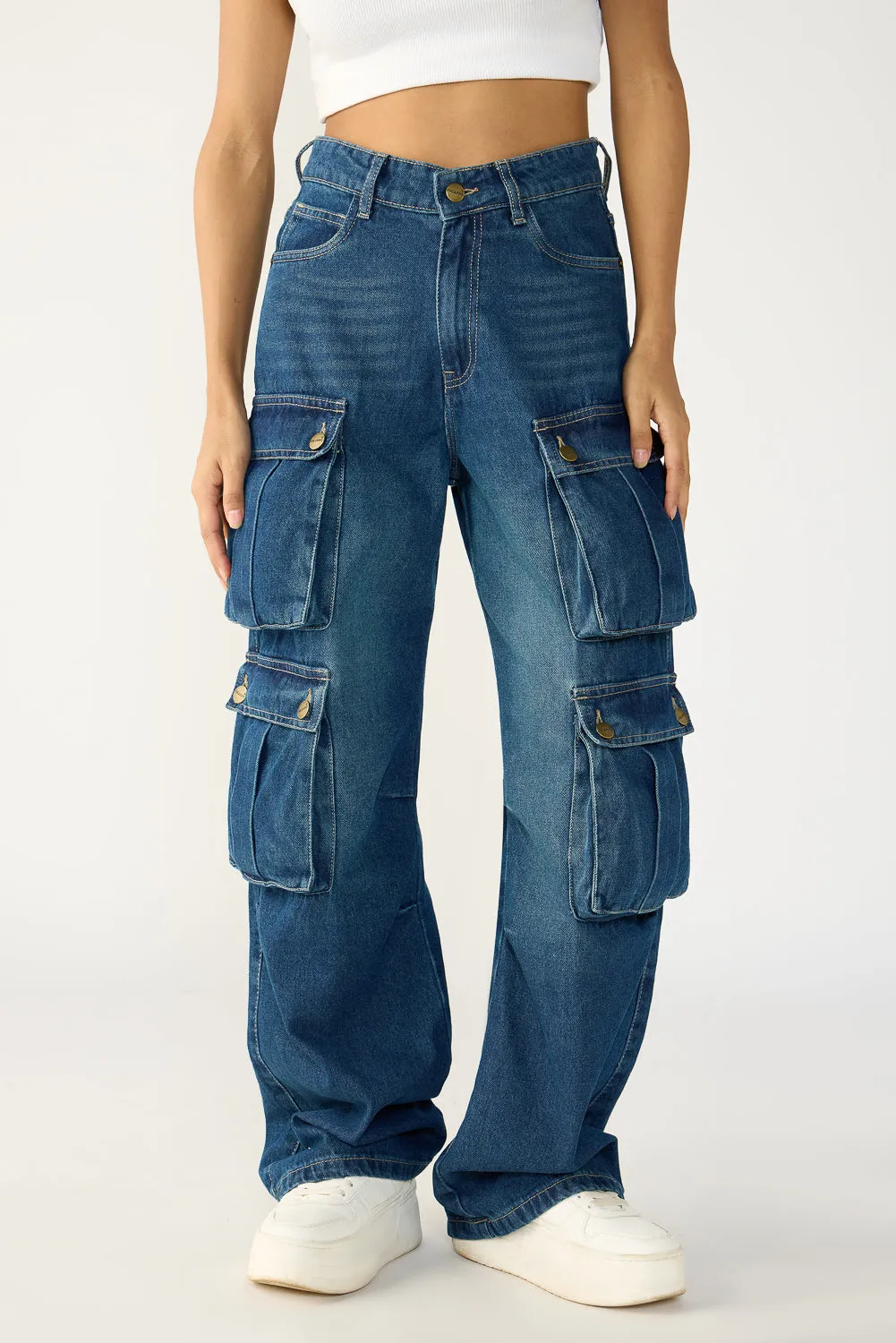 Azure Blue Cargo Jeans