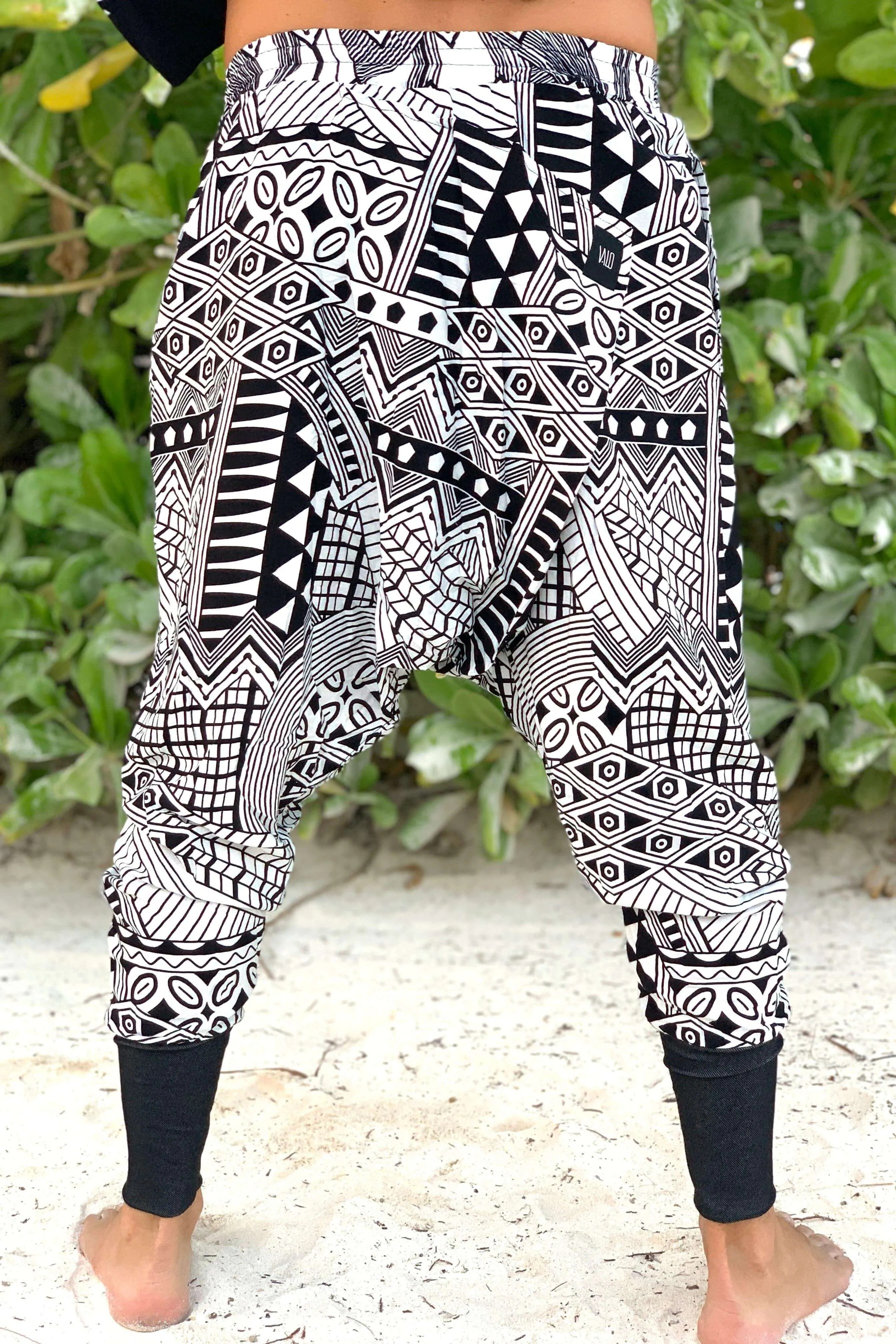 BALI SPIRIT NINJA - White Tribal Print Harem Pants