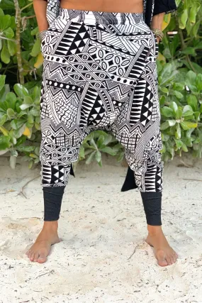 BALI SPIRIT NINJA - White Tribal Print Harem Pants