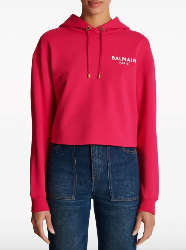 Balmain flocked logo hoodie