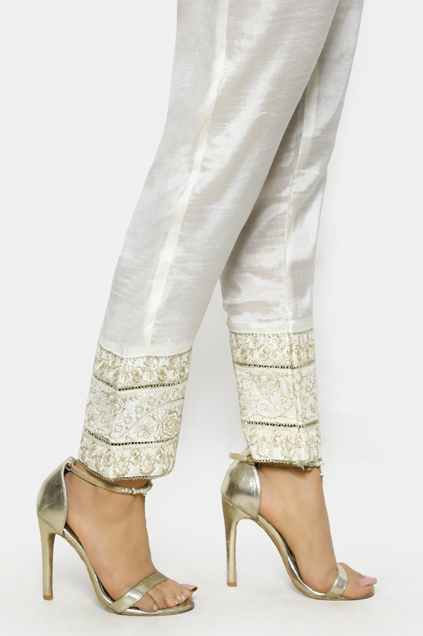 Beige Cotton Silk Trouser