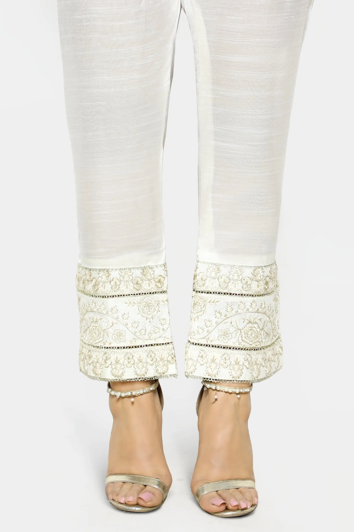 Beige Cotton Silk Trouser