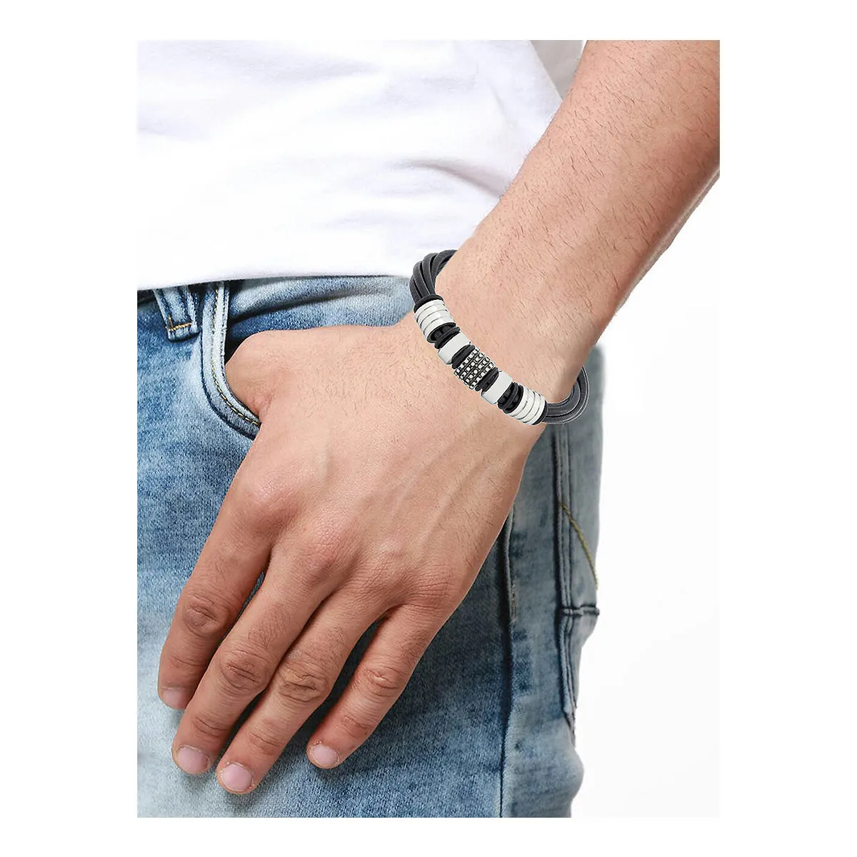 Biker Braided Black Leather Stainless Steel Wrist Band Bracelet Men