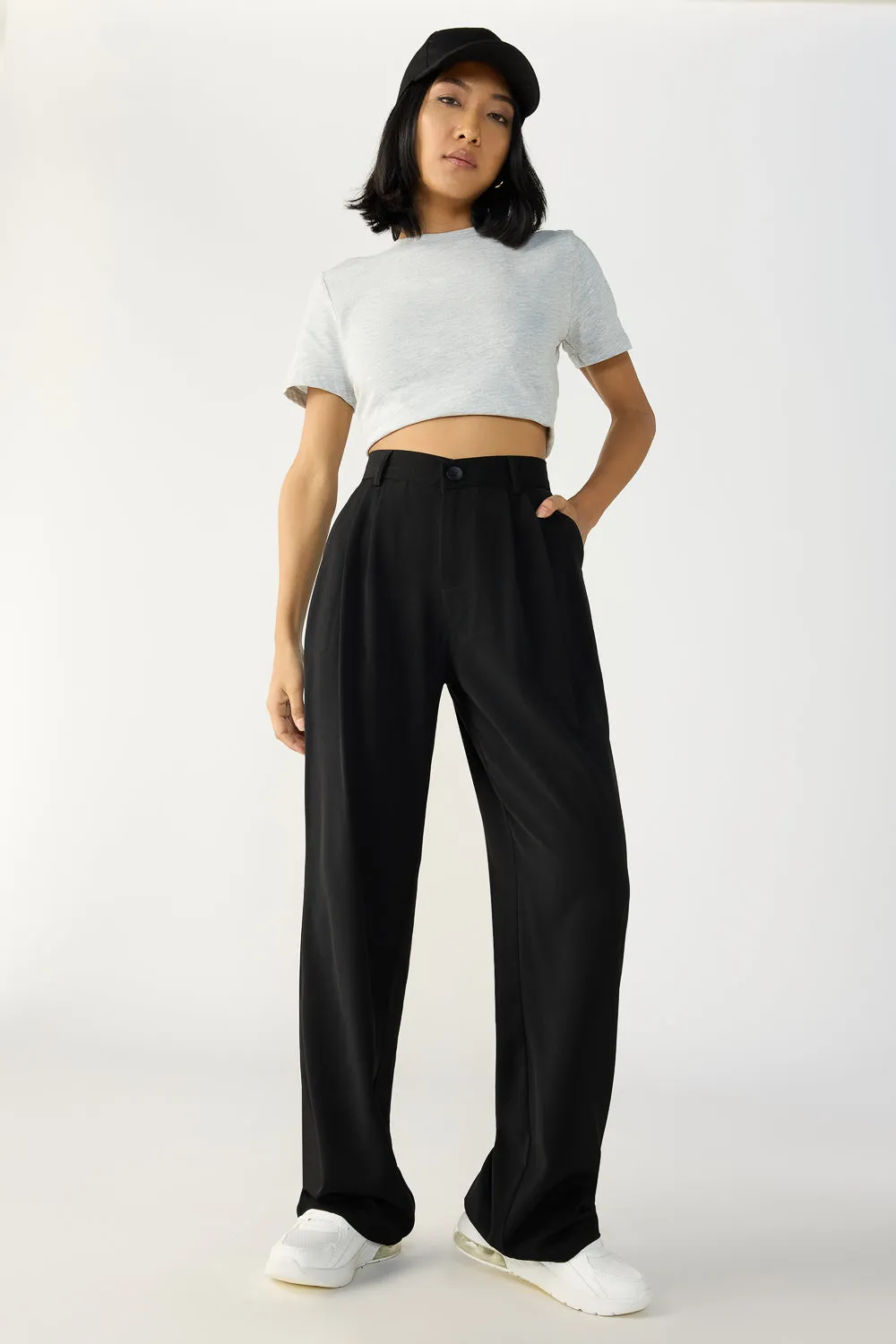 Black Double Pleated Korean Pants