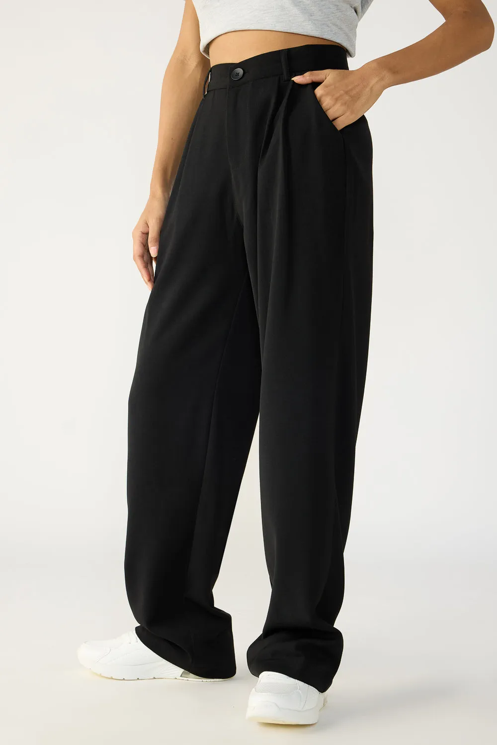 Black Double Pleated Korean Pants