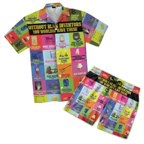 Black Inventions Hawaiian Shirt and Shorts Set