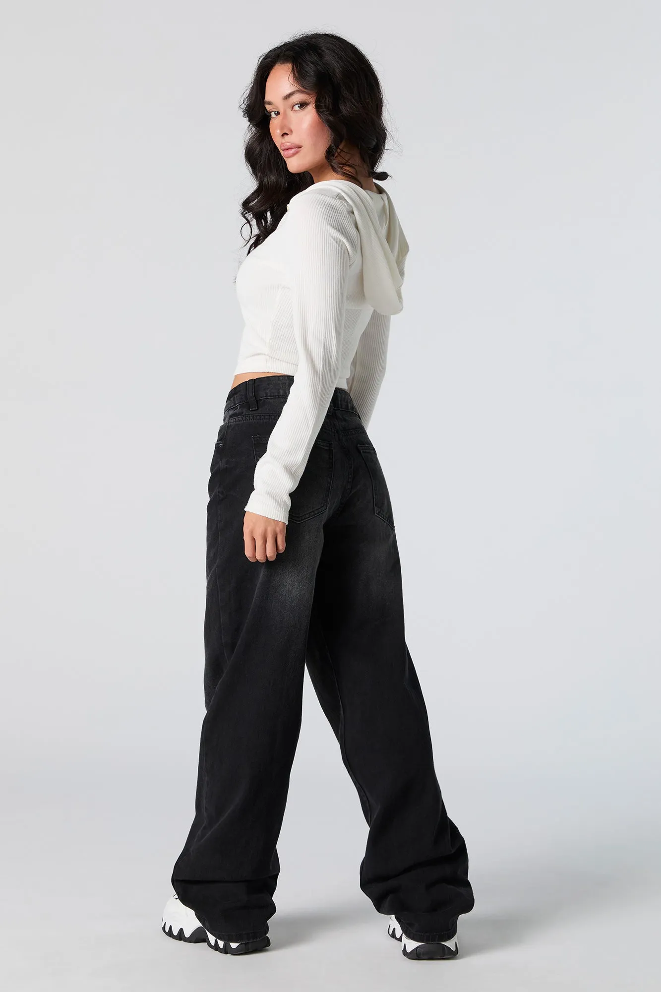 Black Vintage Wash High Rise Wide Leg Jean