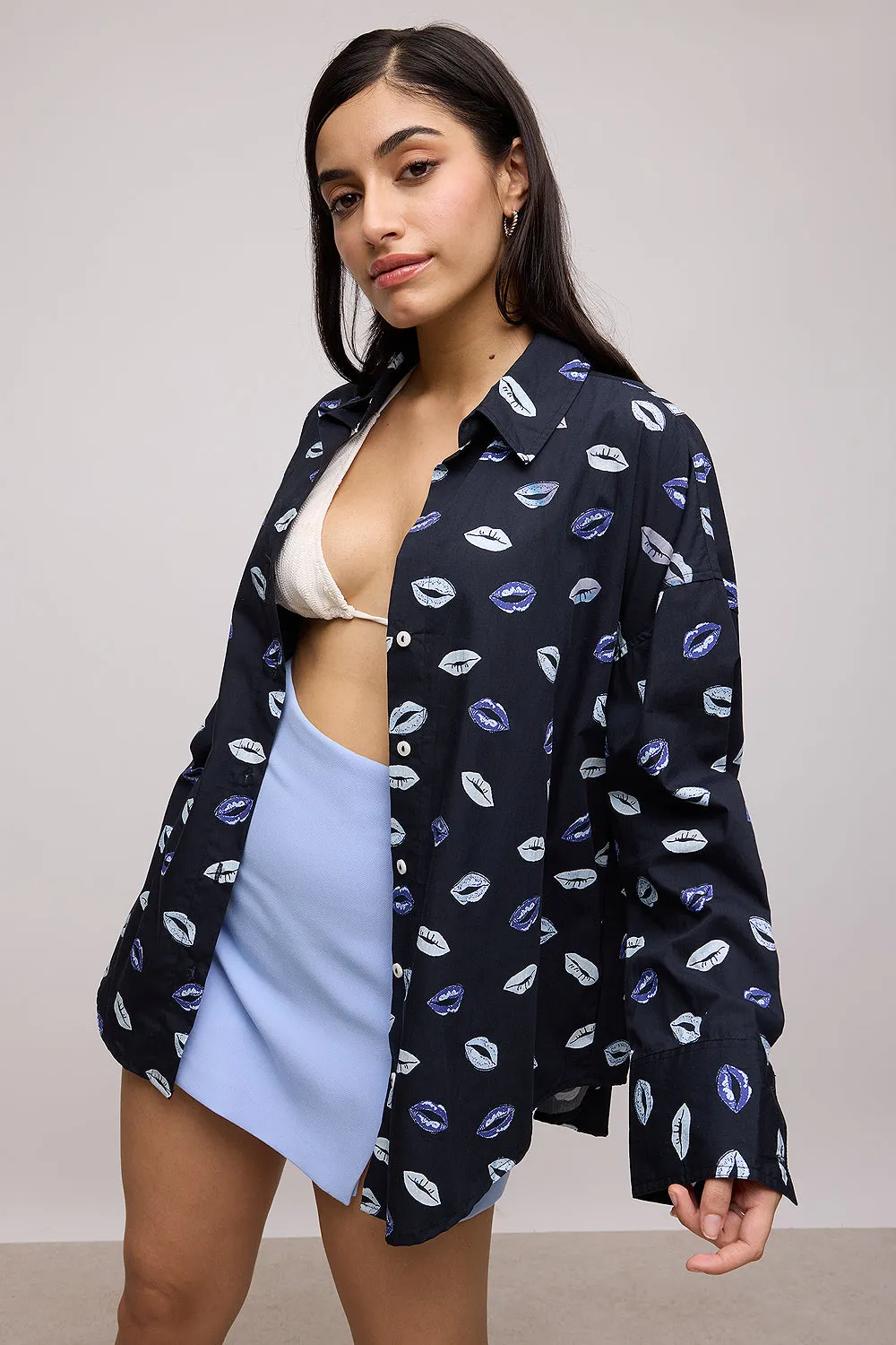 Blue Printed Poplin Shirt