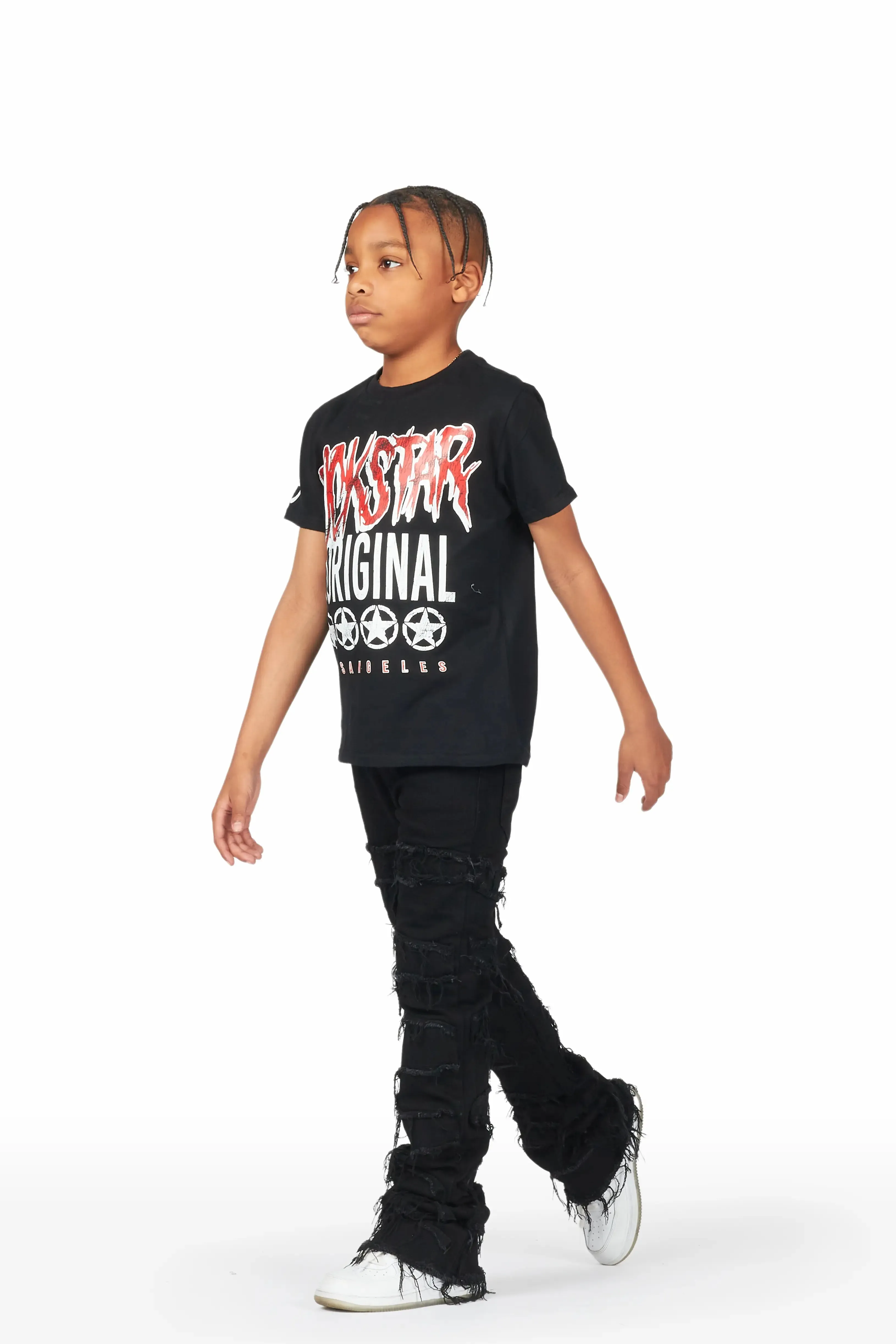 Boys Akos Black T-Shirt/Super Stacked Flare Jean