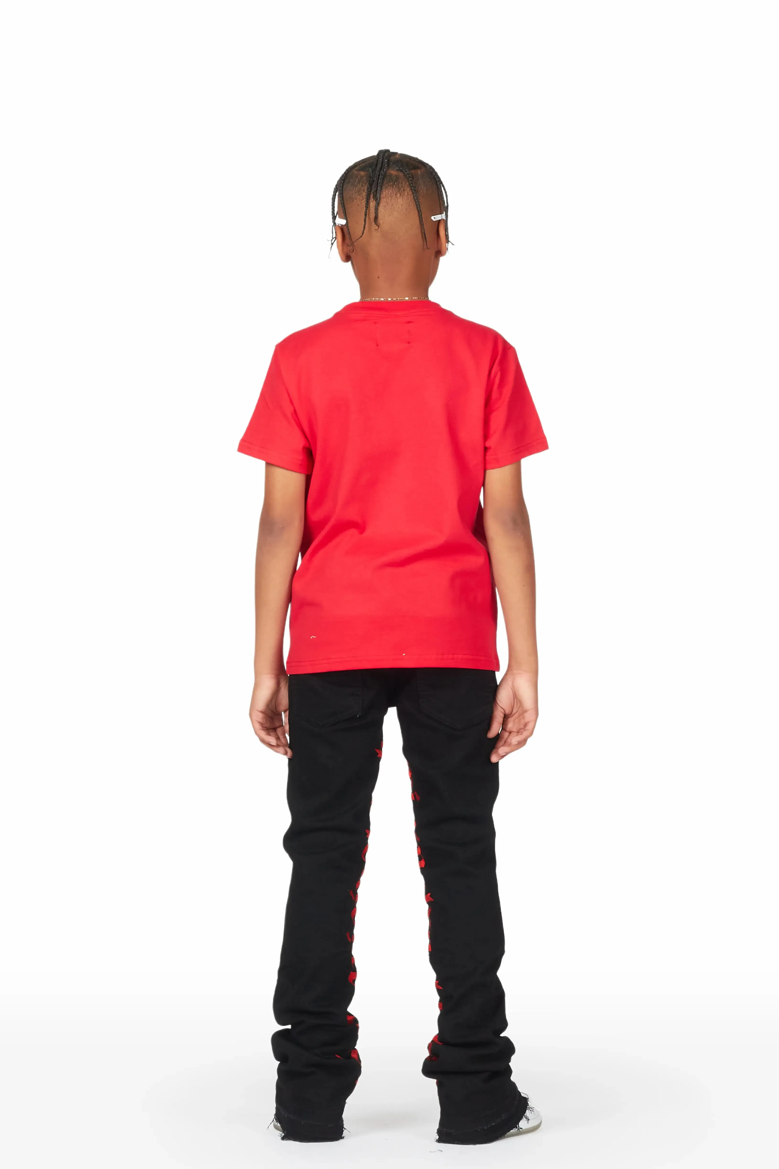 Boys Fynn Red/Black T-Shirt/Super Stacked Flare Jean