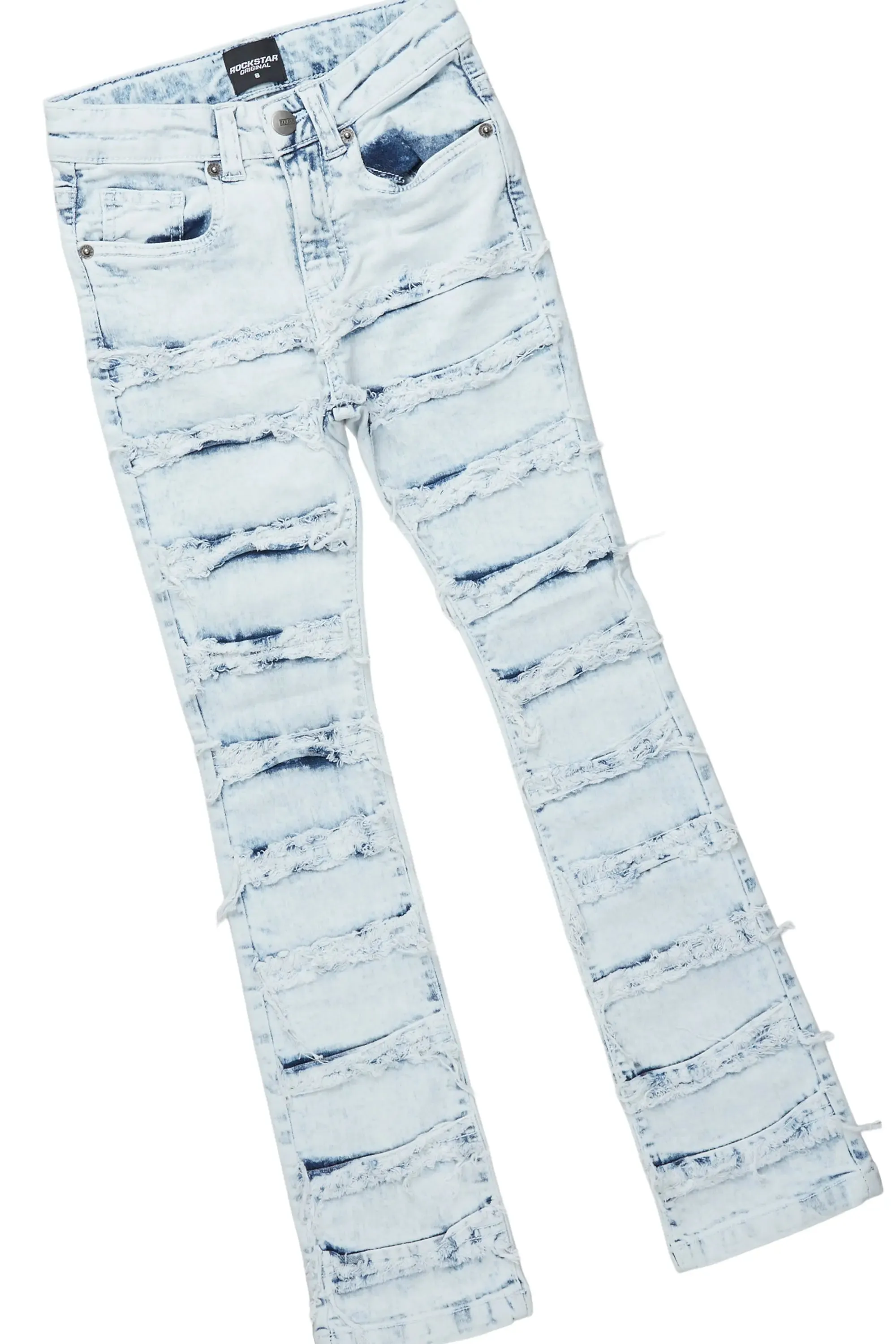 Boys Irfan White T-Shirt/Frayed Skinny Stacked Flare Jean Set