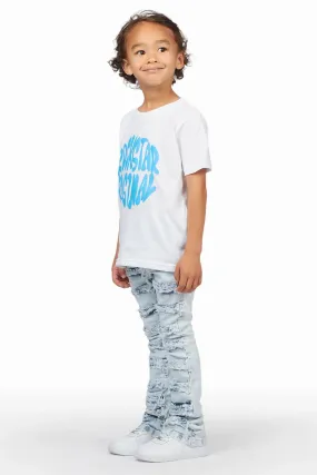 Boys Jarmo White T-Shirt/Frayed Skinny Stacked Flare Jean Set