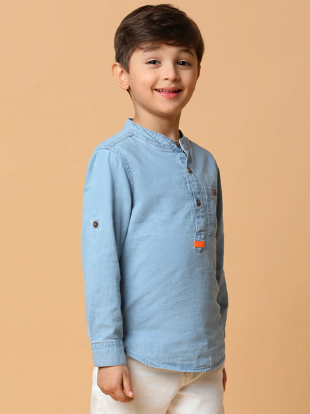 Boys Light Blue Solid Cotton Shirt