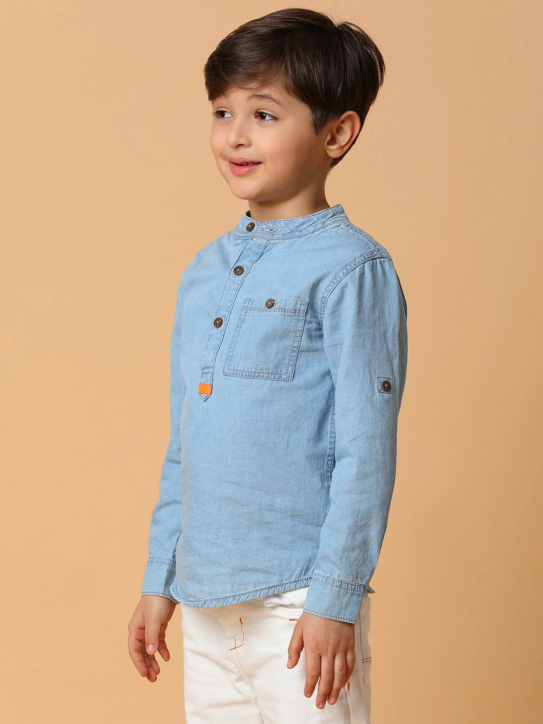 Boys Light Blue Solid Cotton Shirt