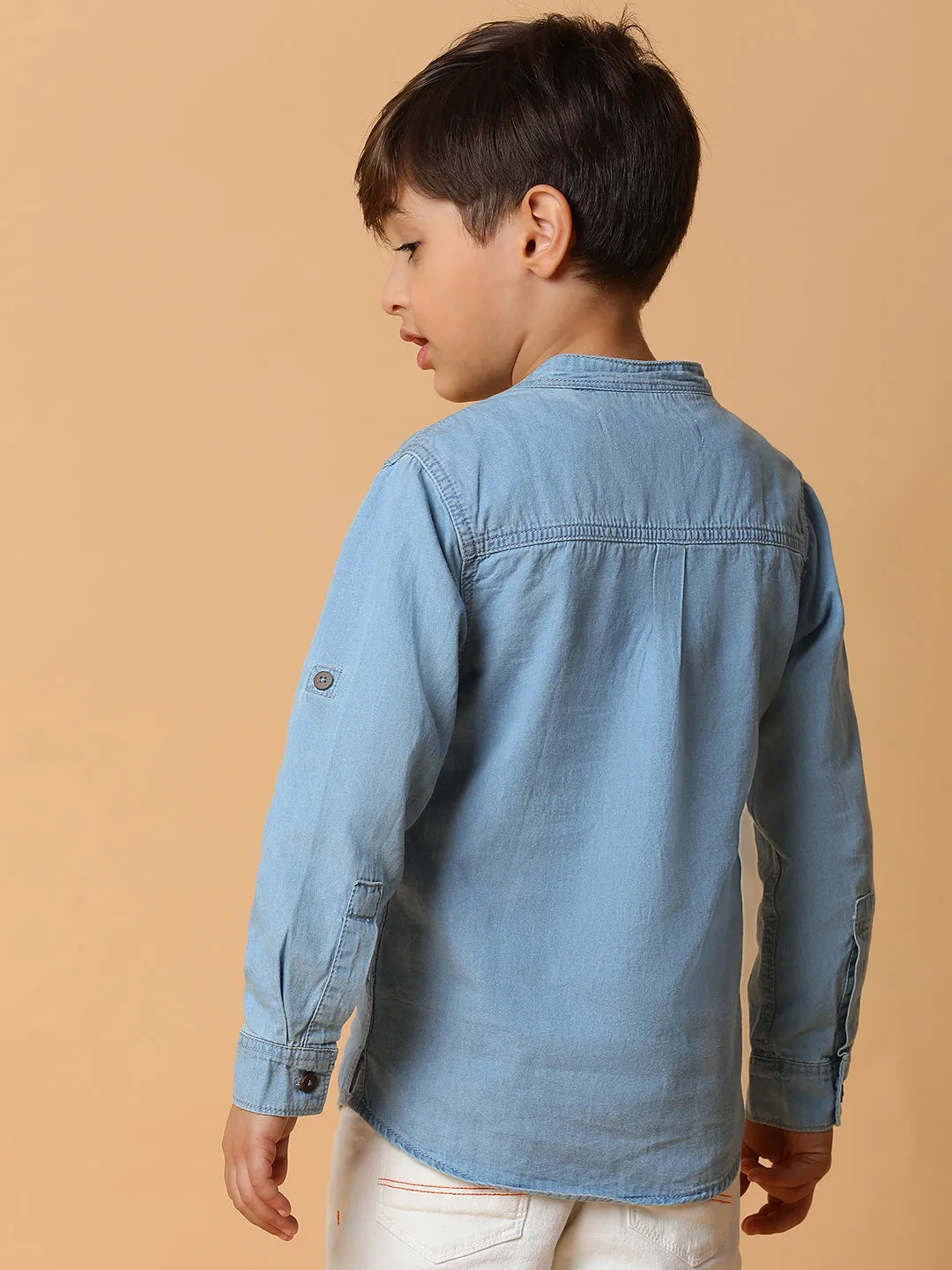 Boys Light Blue Solid Cotton Shirt