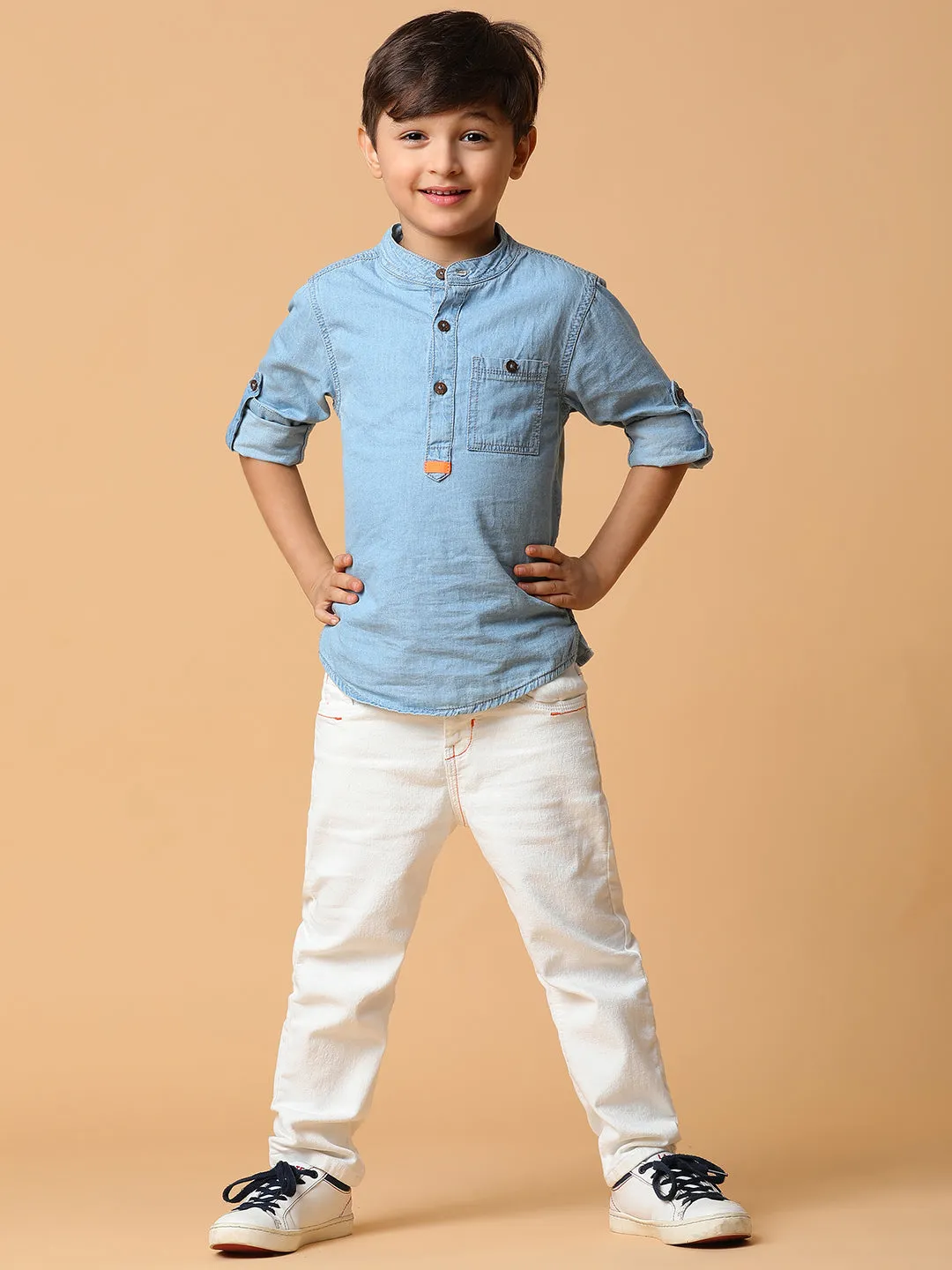 Boys Light Blue Solid Cotton Shirt