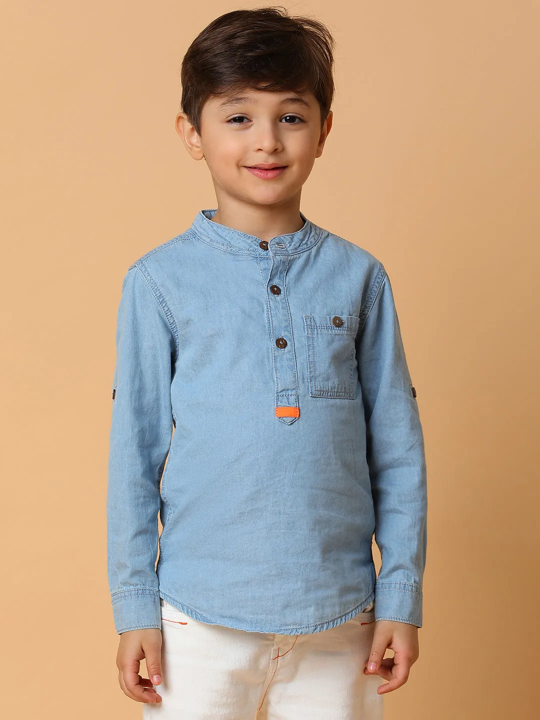 Boys Light Blue Solid Cotton Shirt