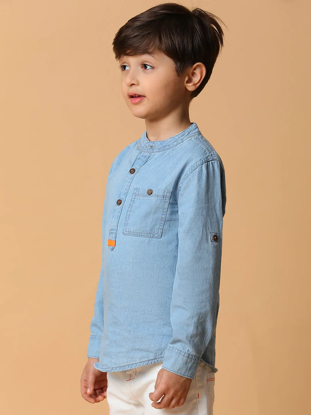 Boys Light Blue Solid Cotton Shirt