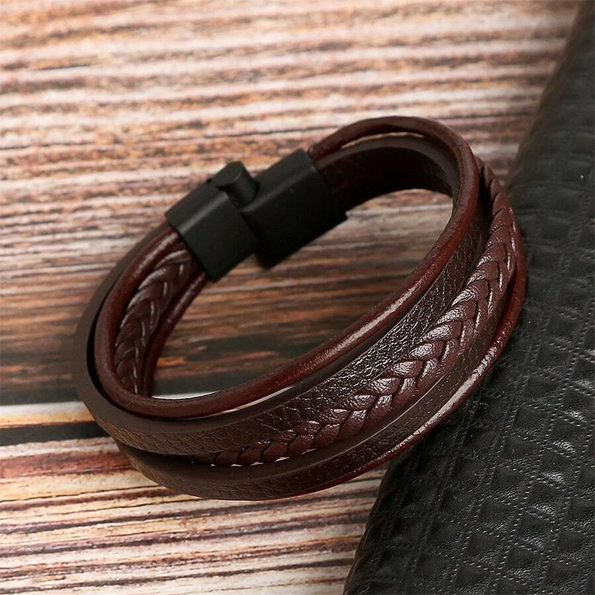 Braided Multi-Layer Brown Leather Wrist Wrap Band Bracelet