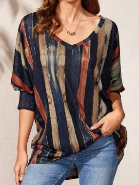 Casual Color Block V-Neck Long Sleeve Shirt