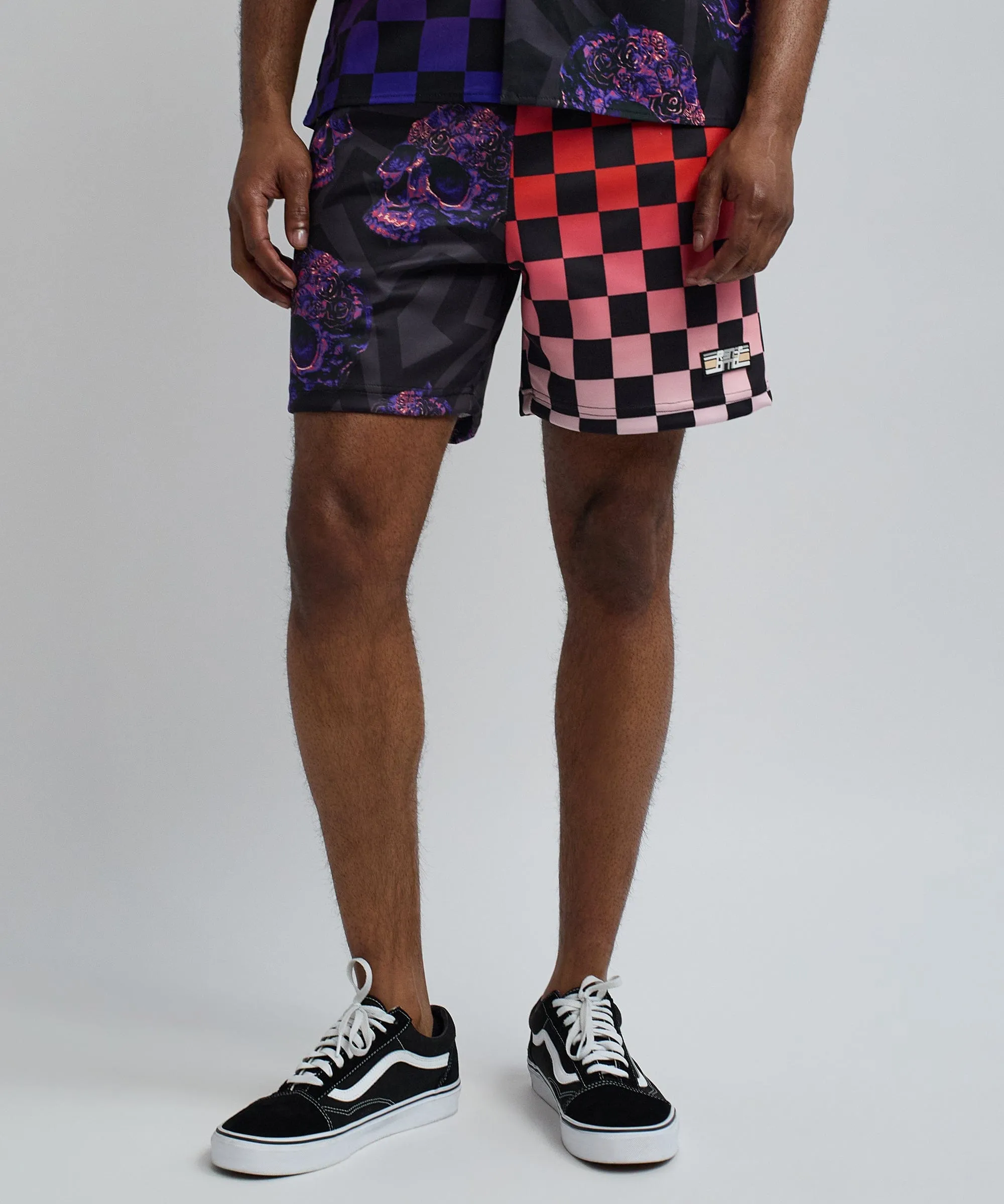 Checkers And Skulls Split Shorts