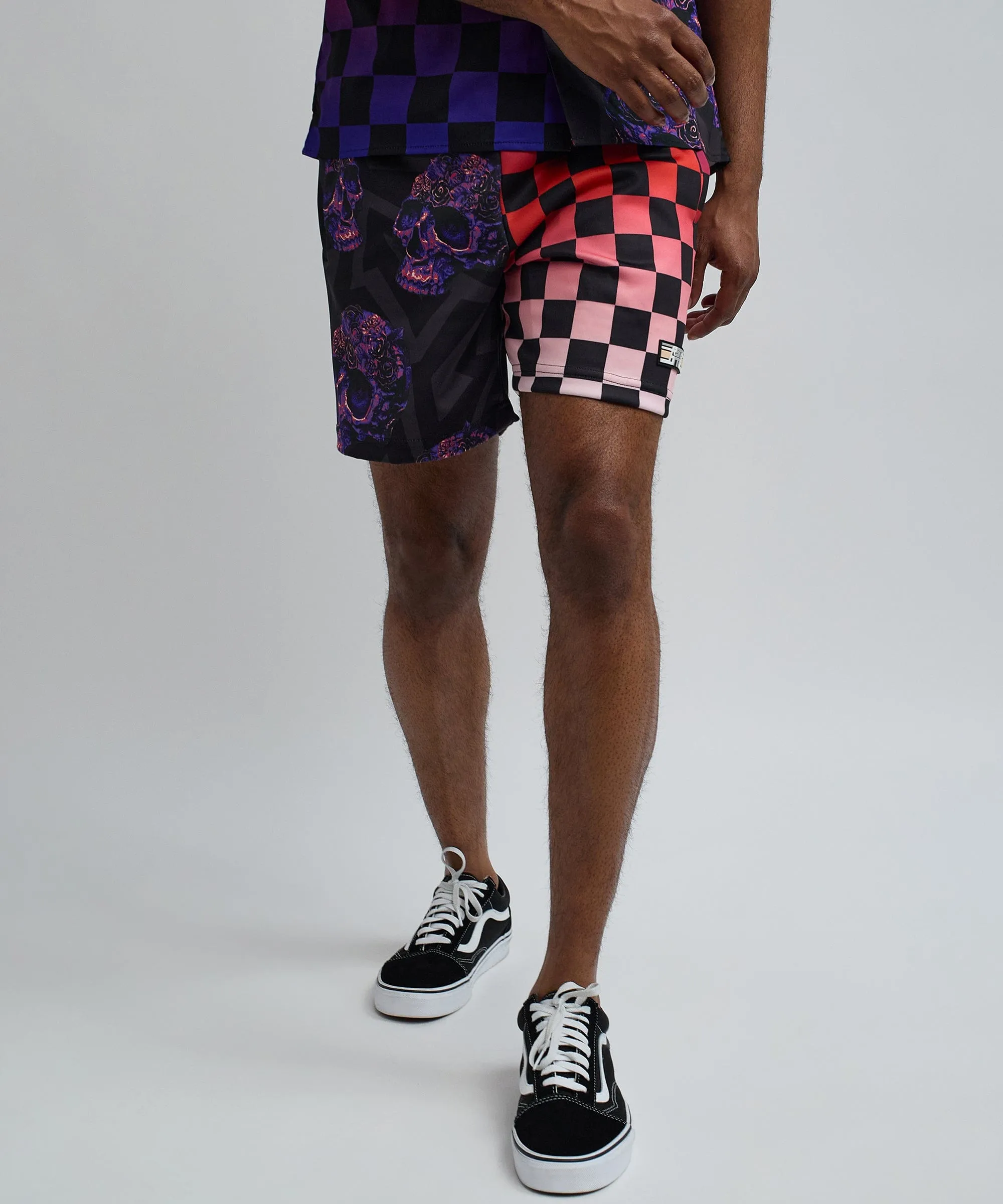 Checkers And Skulls Split Shorts