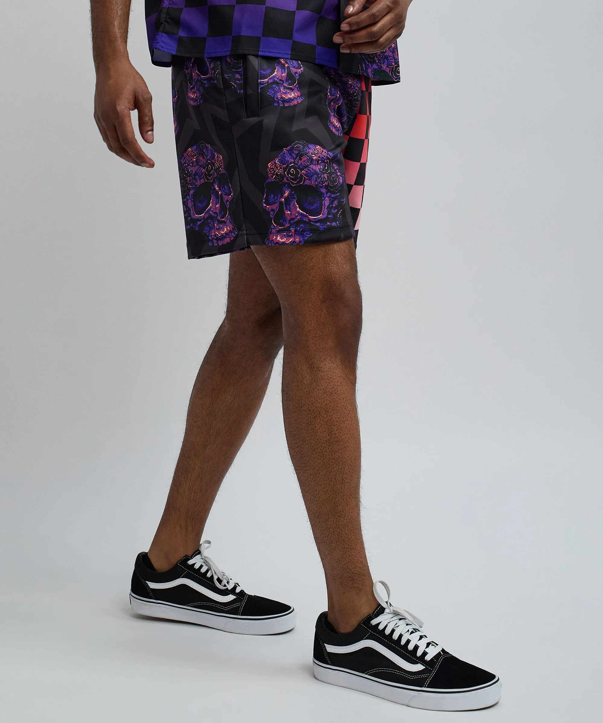 Checkers And Skulls Split Shorts