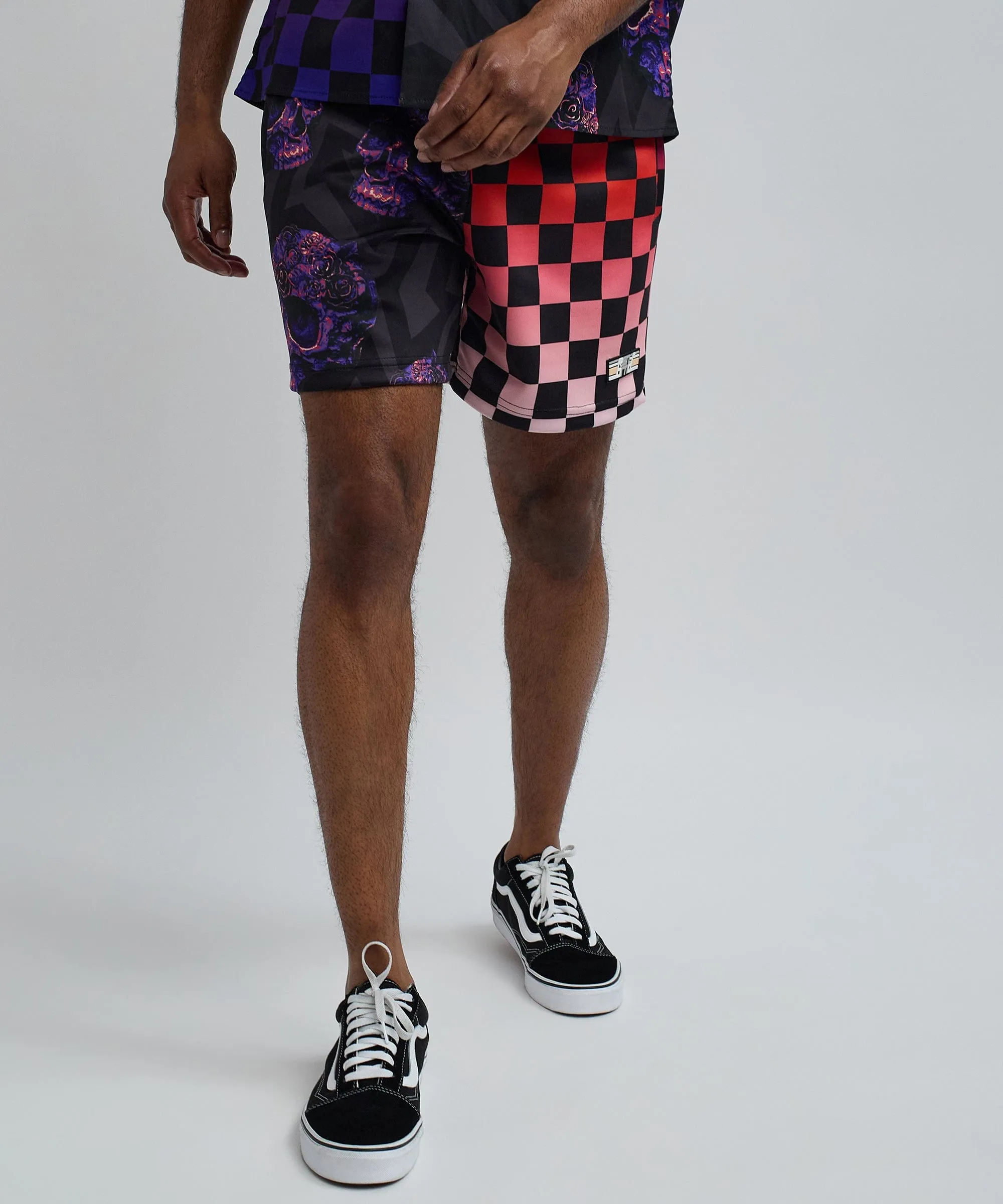 Checkers And Skulls Split Shorts