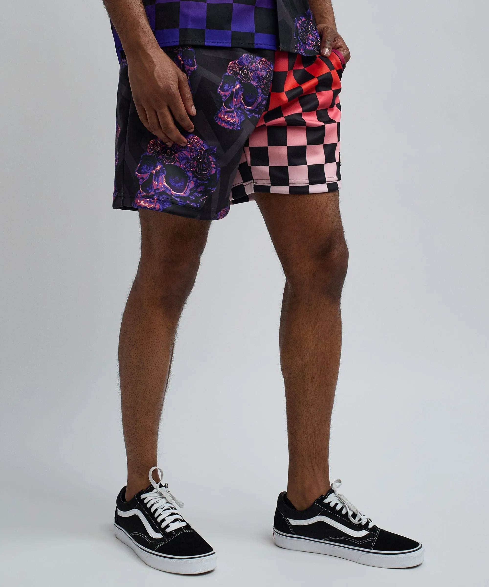 Checkers And Skulls Split Shorts