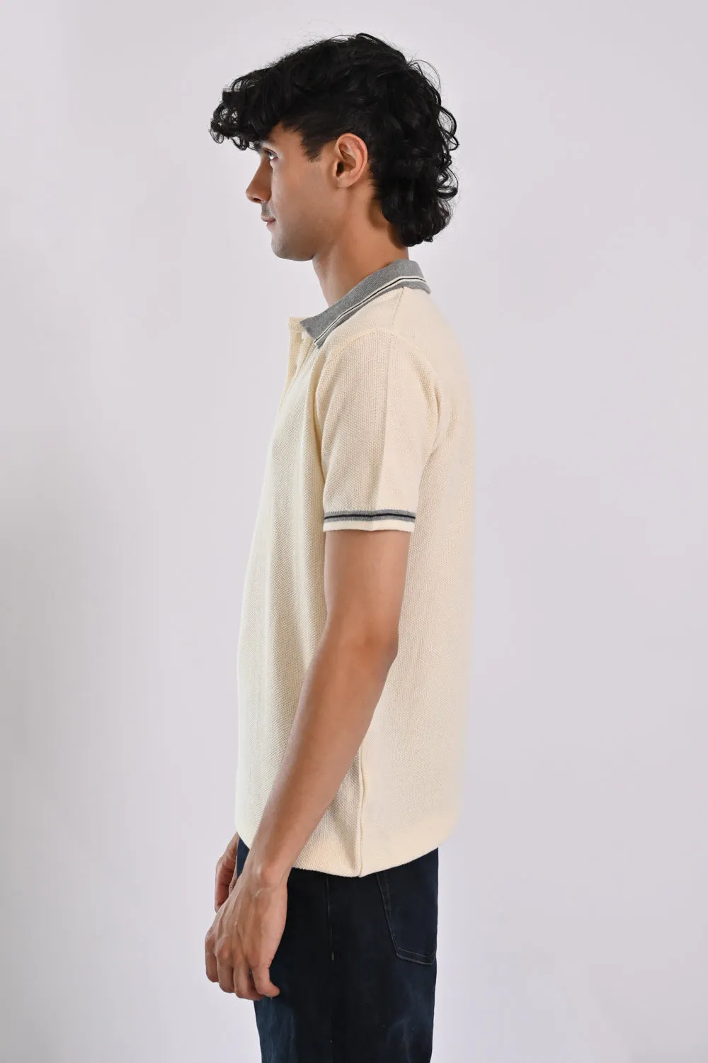 CONTRAST TIPPING COLLAR KNITTED POLO