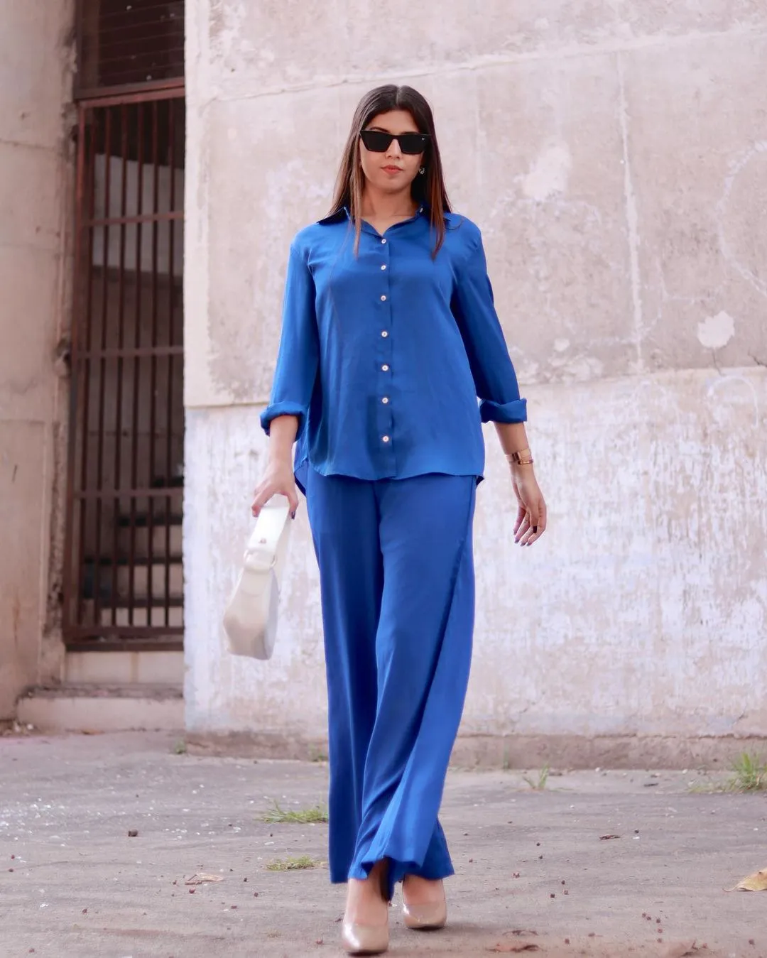 Cool Blue Shirt Co-Ord Set For Women